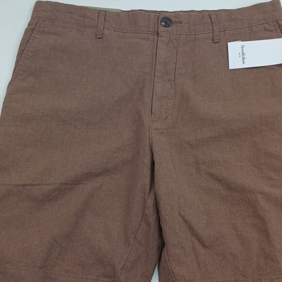 Goodfellow & Co Shorts Brown Flat Front Every Wear Linen Blend Mens - Picture 3 of 10